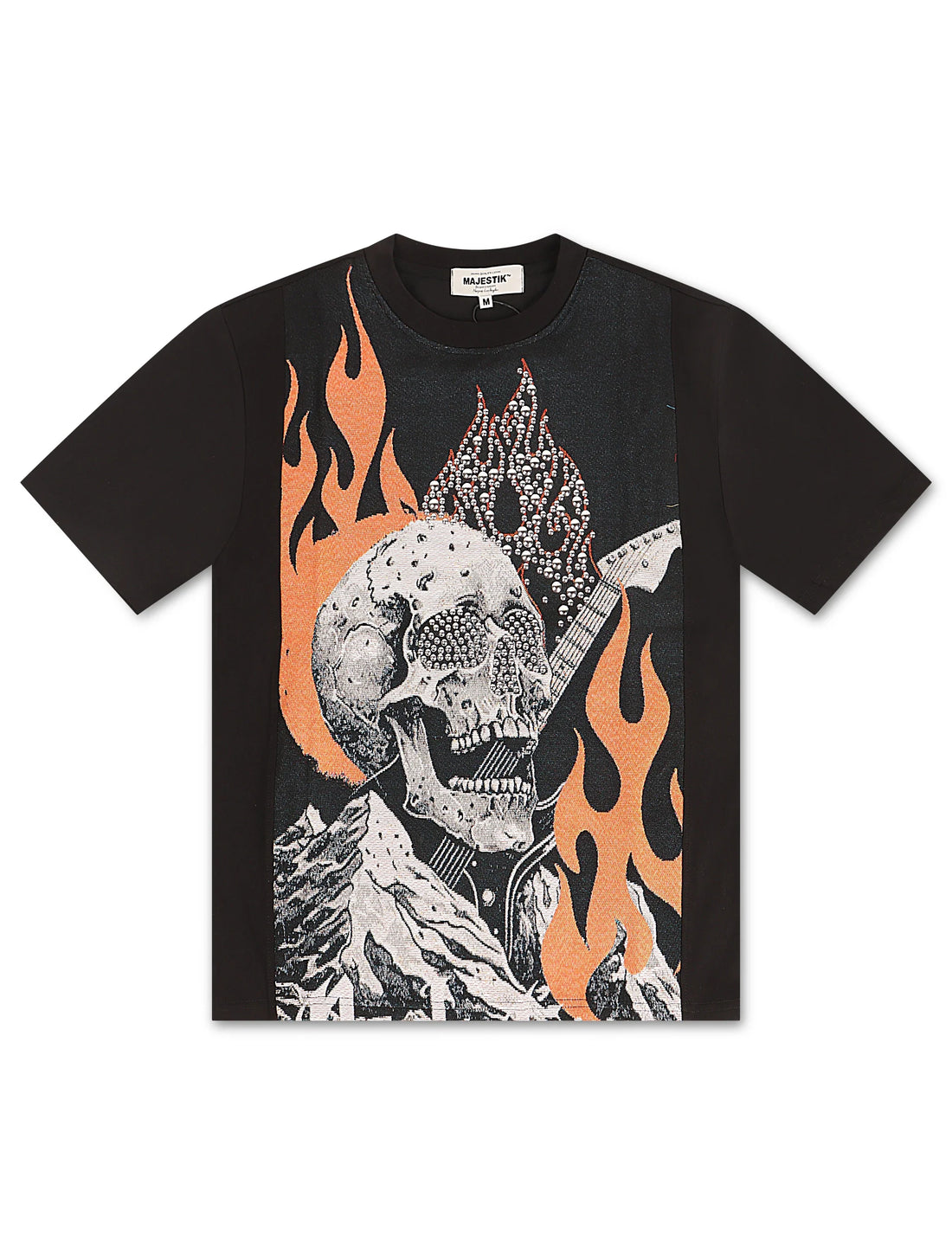 Majestik Mens Rock On Skull Tapestry Jacquard Tee - Black by Denim Exchange