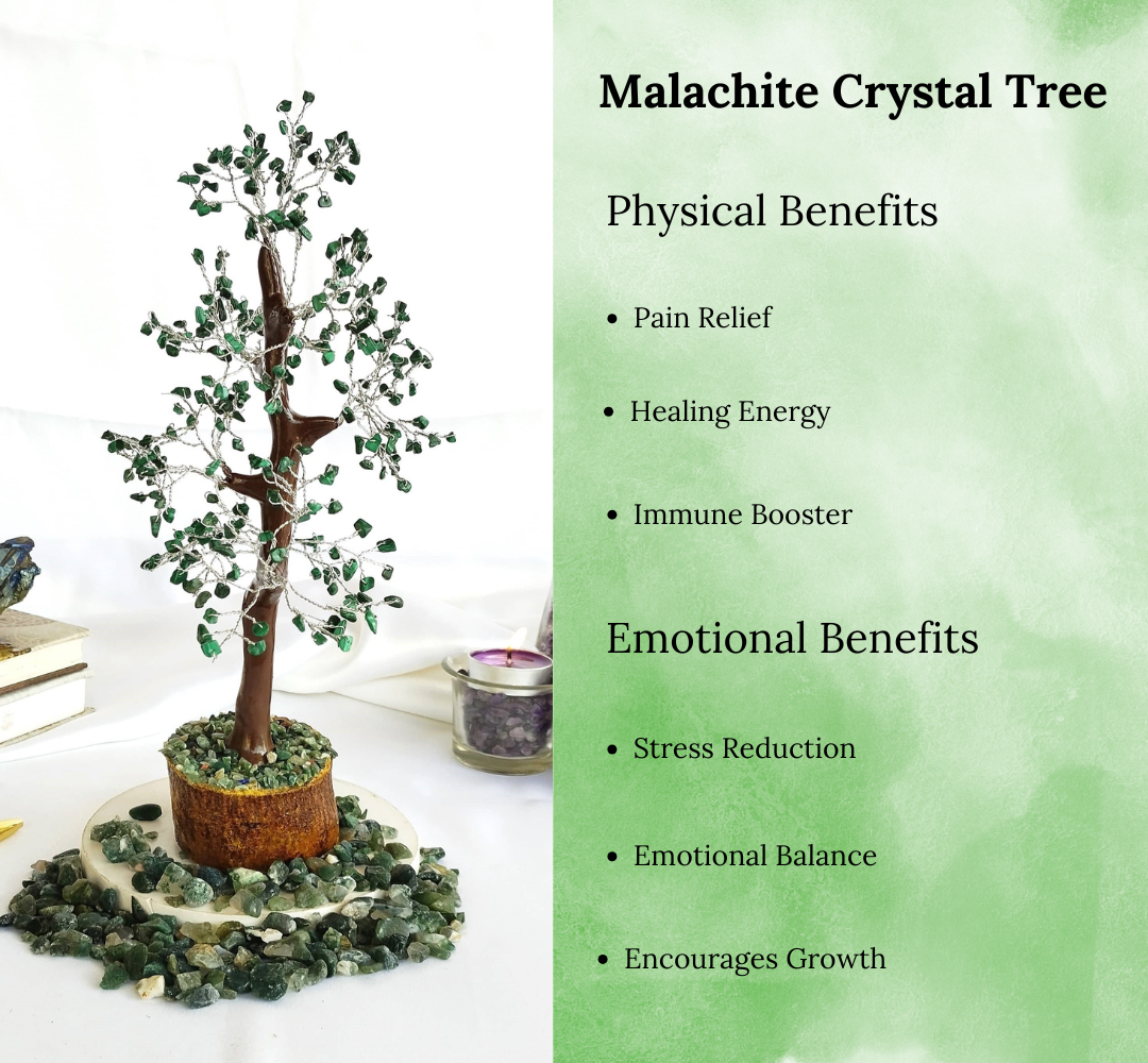 Malachite Gemstone Tree, Crystal Tree Of Life.  DestGlow