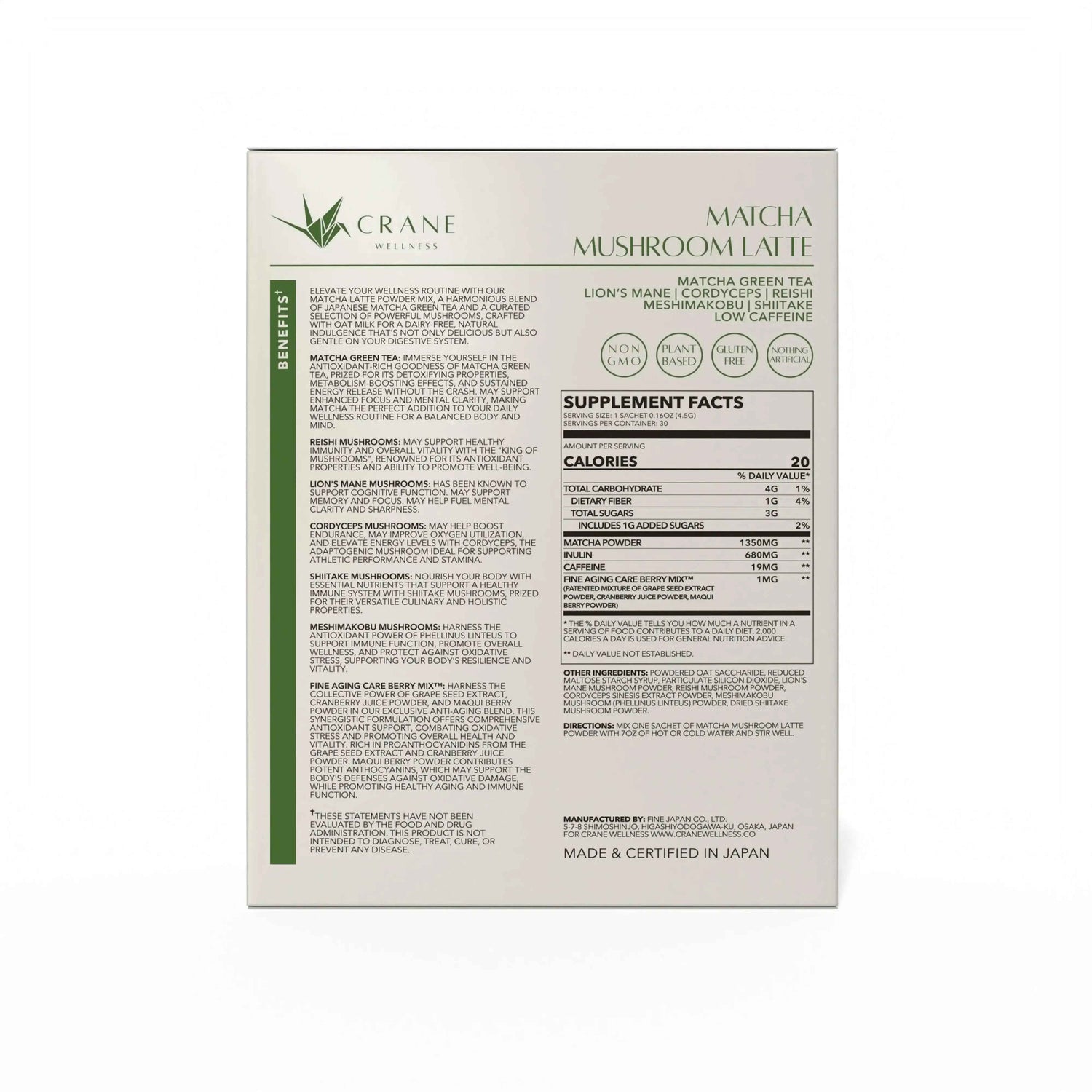 Matcha Mushroom Latte by Crane Wellness