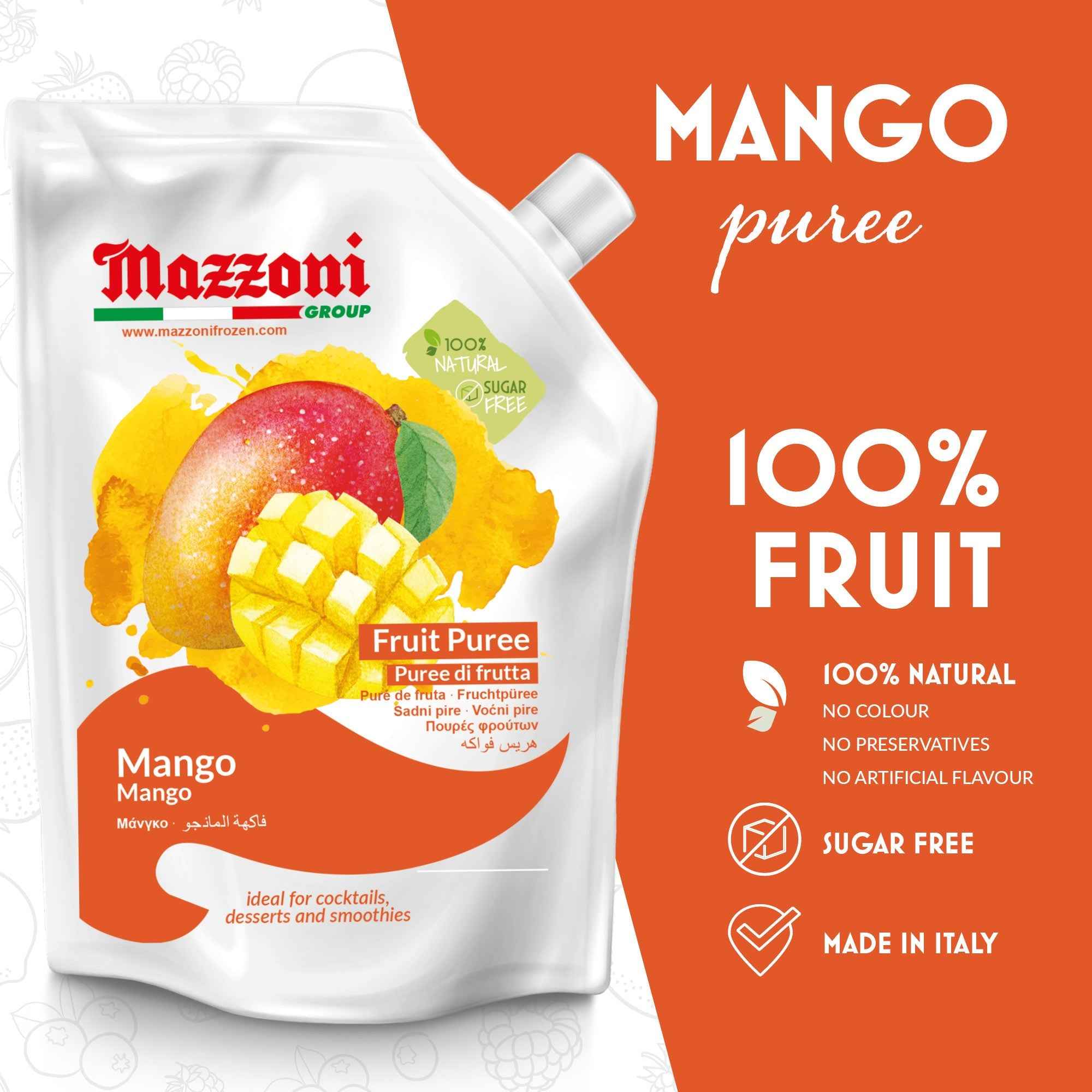 Mazzoni, Mango Puree, 100% Pure Mango, Just Fruit, No Sugar Added, 2.2 lb