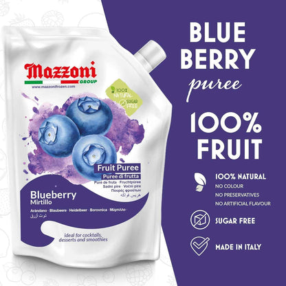 Mazzoni, Blueberry Puree, 100% Pure Blueberries, Just Fruit, No Sugar Added pouch 2.2 lb