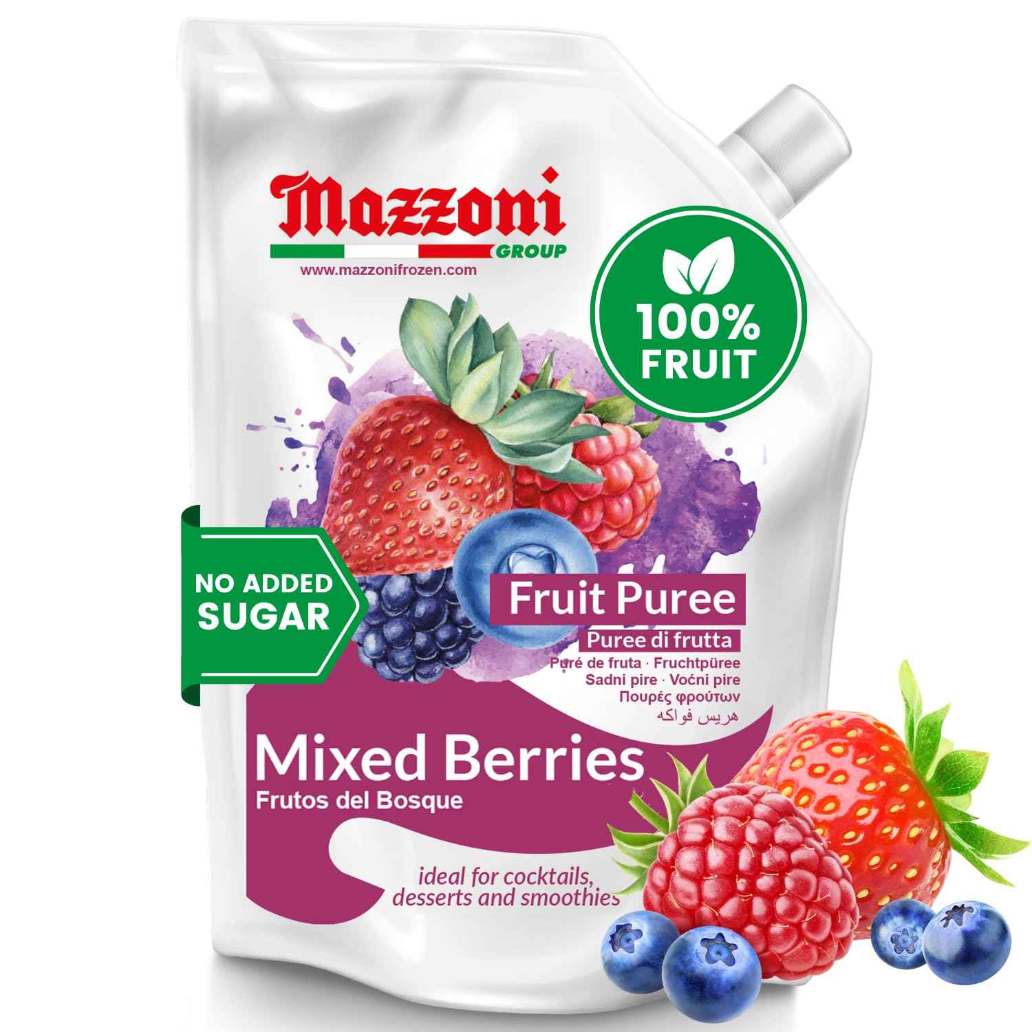 Mazzoni, Forest Berries Puree, 100% Pure Forest Berries, Just Fruit, No Sugar Added, 2.2 lb