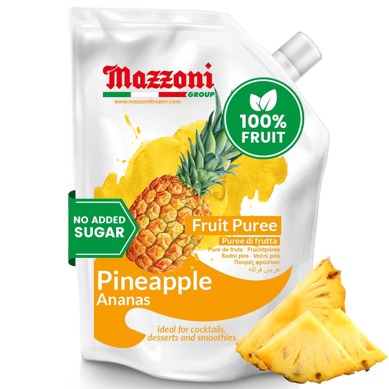 Mazzoni, Pineapple Puree, 100% Pure Pineapple Mix, No Sugar Added, 2.2 lb