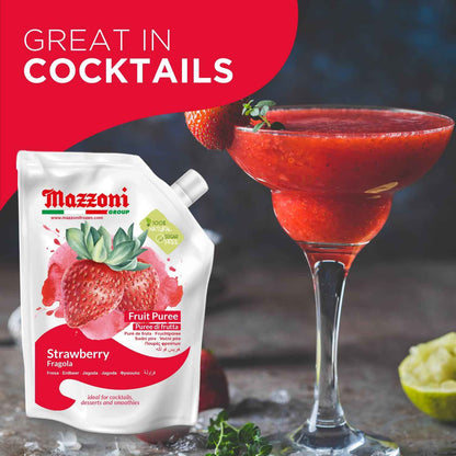 Mazzoni, Strawberry Puree, 100% Pure Strawberries, Just Fruit, No Sugar Added, pouch 2.2 lb