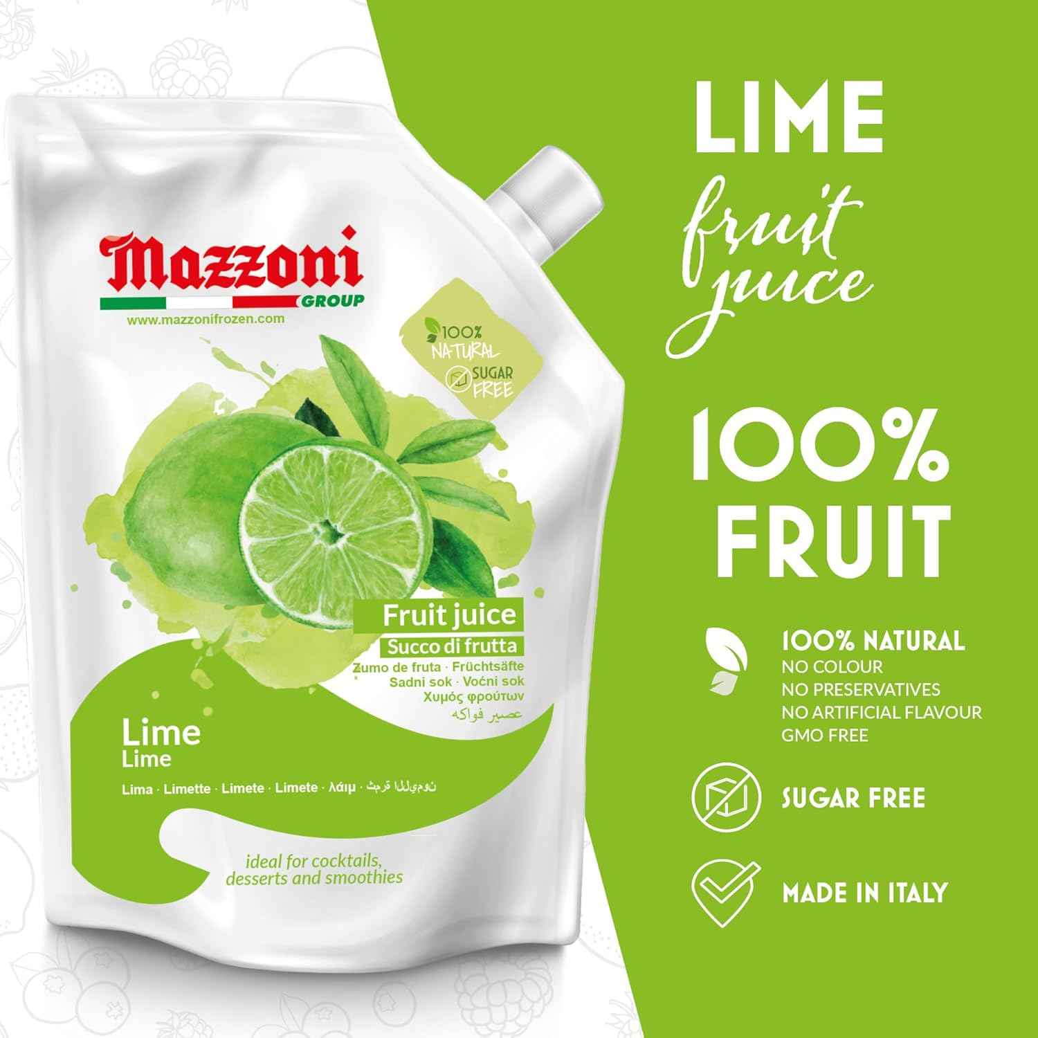 Mazzoni, Real Lime Juice, 100% Pure Lime, Just Juice, No Sugar Added, 2.2 lb