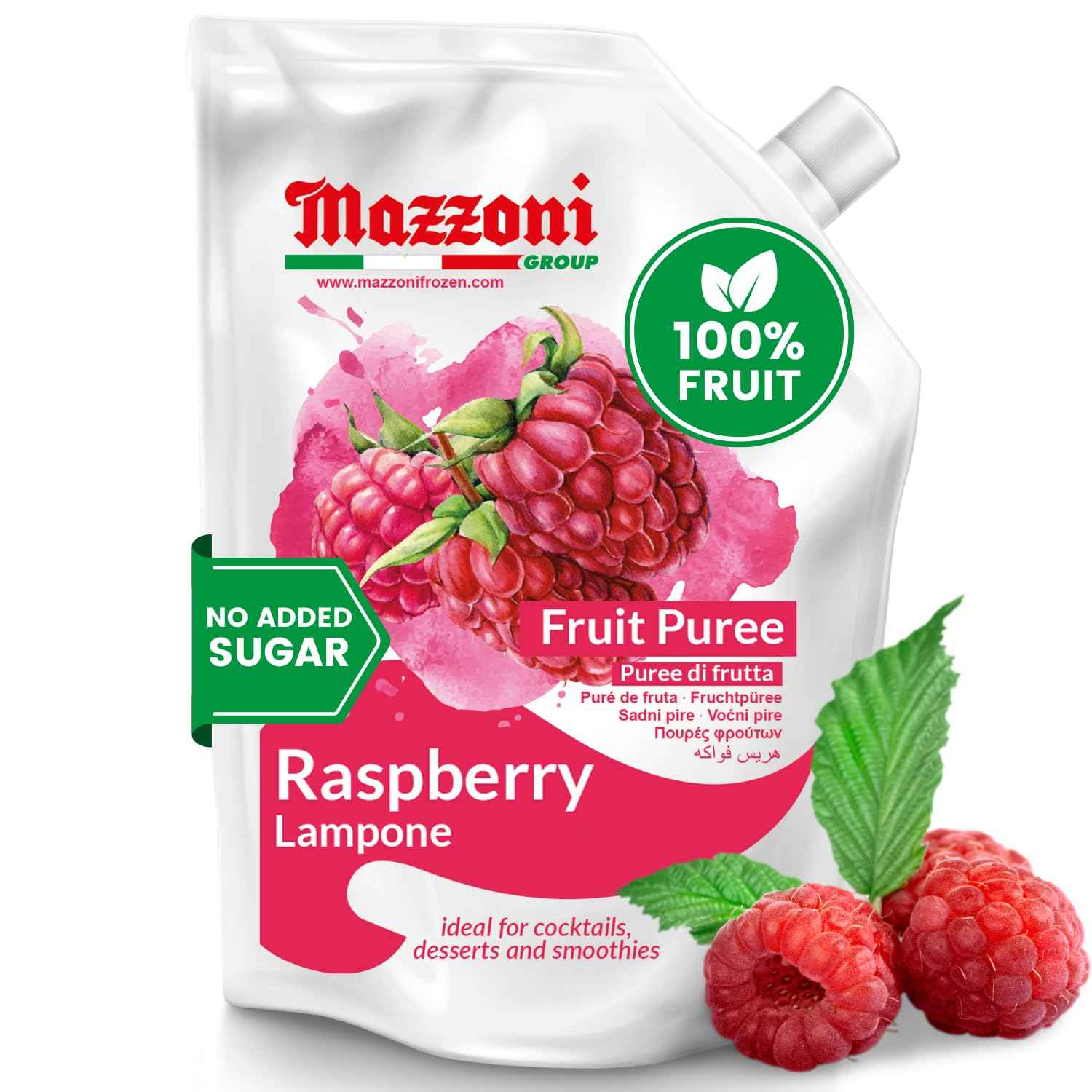 Mazzoni, Raspberry Puree, 100% Pure Raspberries, Just Fruit, No Sugar Added, 2.2 lb