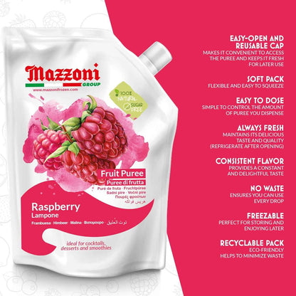 Mazzoni, Raspberry Puree, 100% Pure Raspberries, Just Fruit, No Sugar Added, 2.2 lb