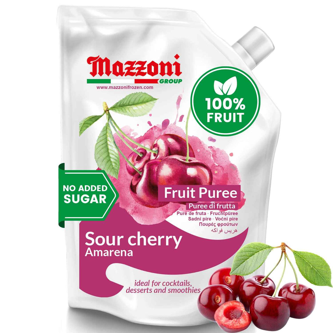 Mazzoni, Sour Cherry Puree, 100% Pure Sour Cherry, Just Fruit, No Sugar Added, 2.2 lb