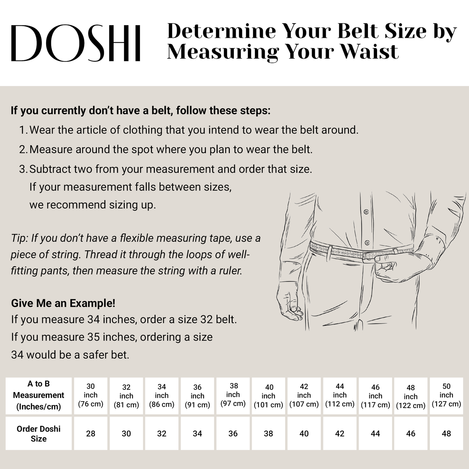 Classic Brushed Vegan Belt: Sizes: 46-60 by Doshi FCSA