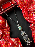 Joban Fashion Sky Blue Brass Monalisa Stone Dual Tone Beaded Pendant Chain Necklace