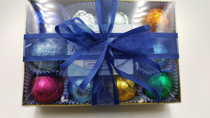 Gift Set for Him with 12 foil wrapped 2.5 oz bath bombs, great for dry skin, Manly Scents by Spa Pure