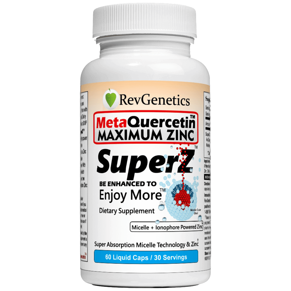 Super Z - Nano Quercetin with Zinc in Micelles Supplement - Advanced Micelle Ionophore Formula for Anti-aging Health - Immune to plain Zinc- Better than liposomal -By RevGenetics by RevGenetics