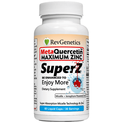 Super Z - Nano Quercetin with Zinc in Micelles Supplement - Advanced Micelle Ionophore Formula for Anti-aging Health - Immune to plain Zinc- Better than liposomal -By RevGenetics by RevGenetics
