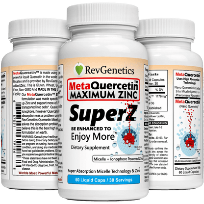 Super Z - Nano Quercetin with Zinc in Micelles Supplement - Advanced Micelle Ionophore Formula for Anti-aging Health - Immune to plain Zinc- Better than liposomal -By RevGenetics by RevGenetics