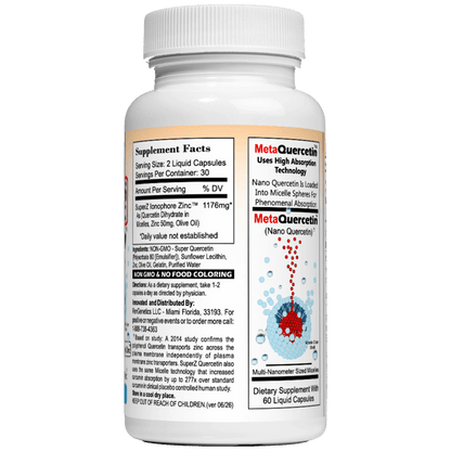 Super Z - Nano Quercetin with Zinc in Micelles Supplement - Advanced Micelle Ionophore Formula for Anti-aging Health - Immune to plain Zinc- Better than liposomal -By RevGenetics by RevGenetics