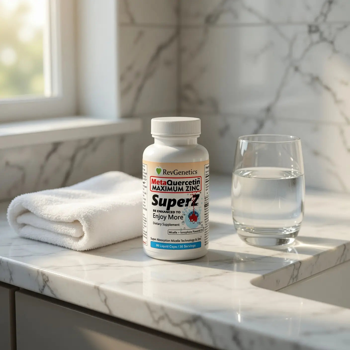 Super Z - Nano Quercetin with Zinc in Micelles Supplement - Advanced Micelle Ionophore Formula for Anti-aging Health - Immune to plain Zinc- Better than liposomal -By RevGenetics by RevGenetics