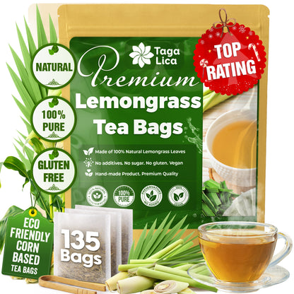 Lemongrass Tea Bags, 100% Natural &amp; Pure Lemongrass leaves, Eco-Conscious Tea Bags, Lemongrass Herbal Tea. Lemongrass Leaf Tea. No Sugar, No Caffeine, No Gluten, Vegan. by FreshDrinkUS - Natural and Premium Herbal Tea