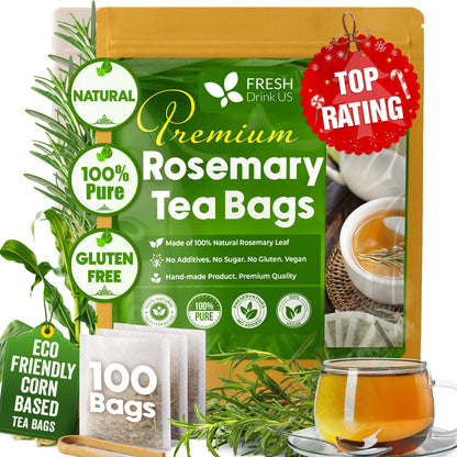 Premium Rosemary Leaves, Tea Bags, Powder, 100% Natural &amp; Pure from Dried Rosemary Leaves, No Additives, No Caffeine, Vegan. Dried Rosemary Herb, Perfect for Seasoning, Spice Blends for Grilling &amp; Cooking by FreshDrinkUS - Natural and Premium Herbal Tea