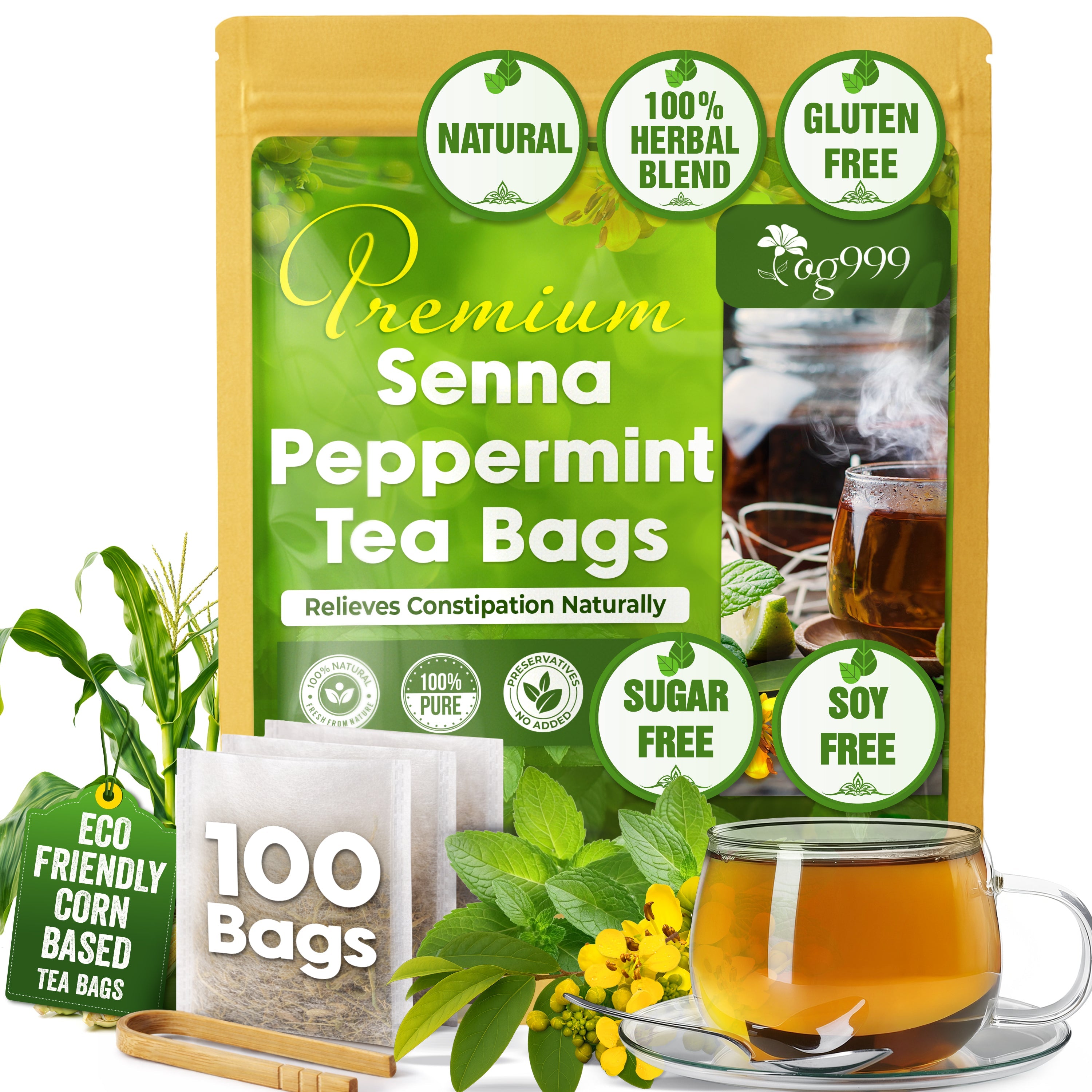 Premium Senna Peppermint Tea Bags. Relieves Constipation Natural Tea by FreshDrinkUS - Natural and Premium Herbal Tea