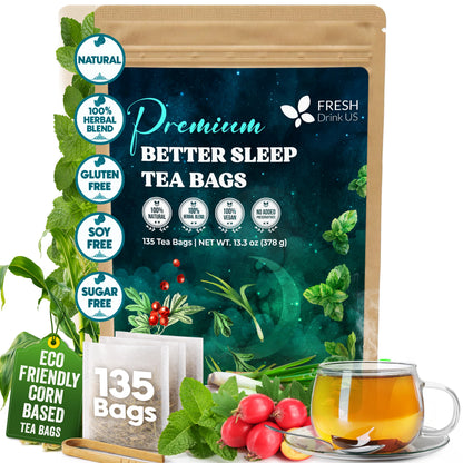 Premium Better Sleep Herbal Tea | Special Herbal Sleep Tea, Caffeine-Free Loose Leaf Blend with Spearmint Leaves, Lemongrass Leaves, and Hawthorn Berry – Naturally Refreshing and Aromatic. by FreshDrinkUS - Natural and Premium Herbal Tea