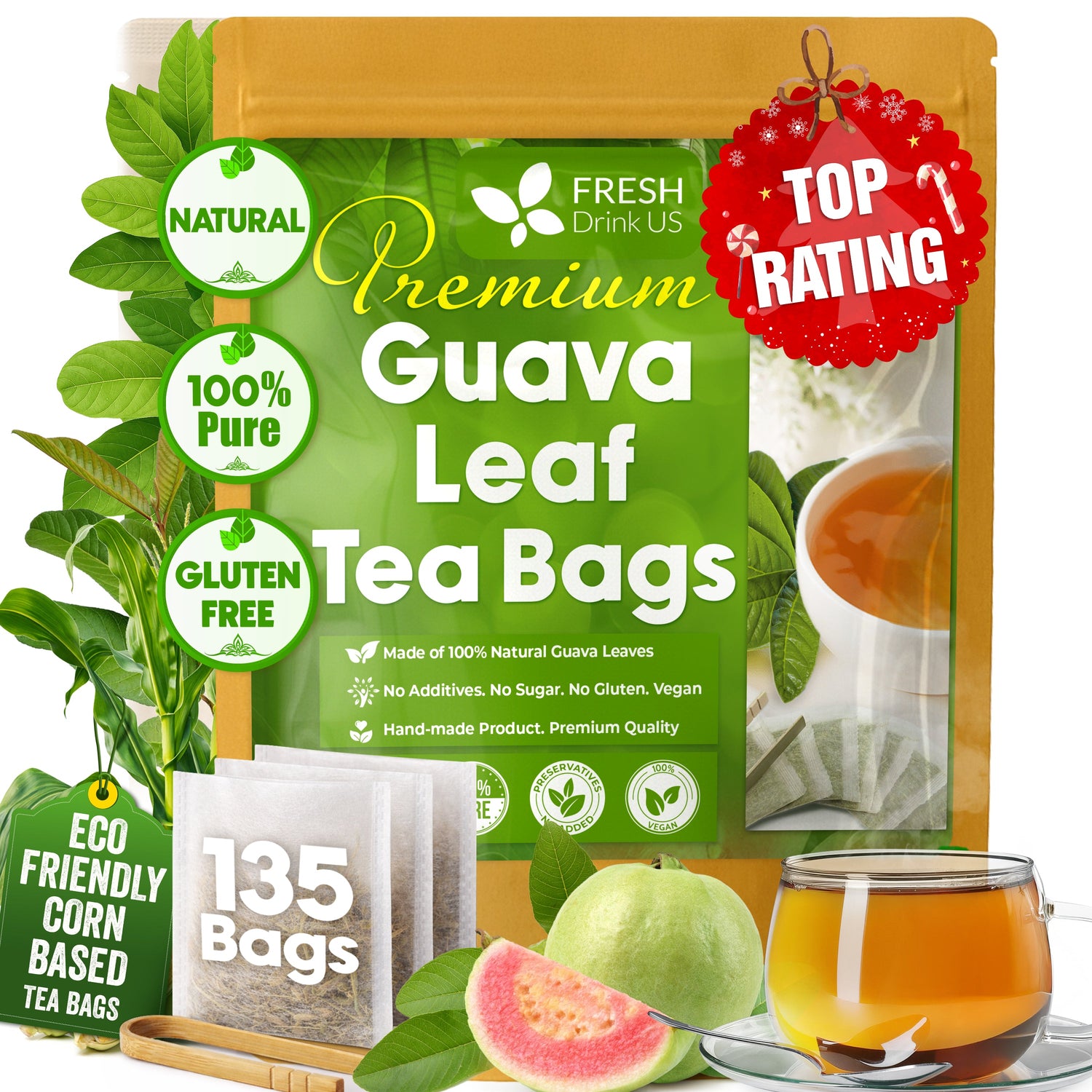 Premium Guava Leaf Tea Bags by FreshDrinkUS - Natural and Premium Herbal Tea
