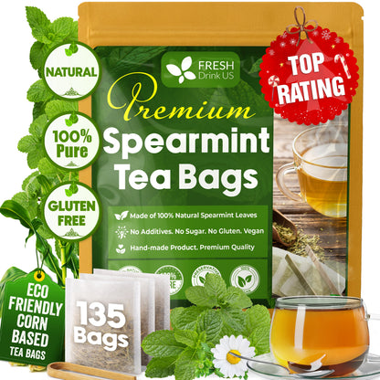 Spearmint Tea Bags, 100% Natural &amp; Pure Spearmint Leaves. Loose Leaf Spearmint Herbal Tea. Spearmint Leaf Tea. No Sugar, No Caffeine, No Gluten, Vegan. by FreshDrinkUS - Natural and Premium Herbal Tea