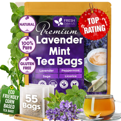 Premium Lavender Mint Tea Bags. 100% Natural, Blend of Lavender, Peppermint, Sage and Licorice. by FreshDrinkUS - Natural and Premium Herbal Tea
