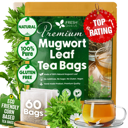 Mugwort Leaf Tea Bags, 100% Natural and Pure Mugwort Leaves, Loose Leaf Mugwort Herbal Tea, Mugwort Leaf Tea, No Sugar, No Caffeine, No Gluten, Vegan. by FreshDrinkUS - Natural and Premium Herbal Tea