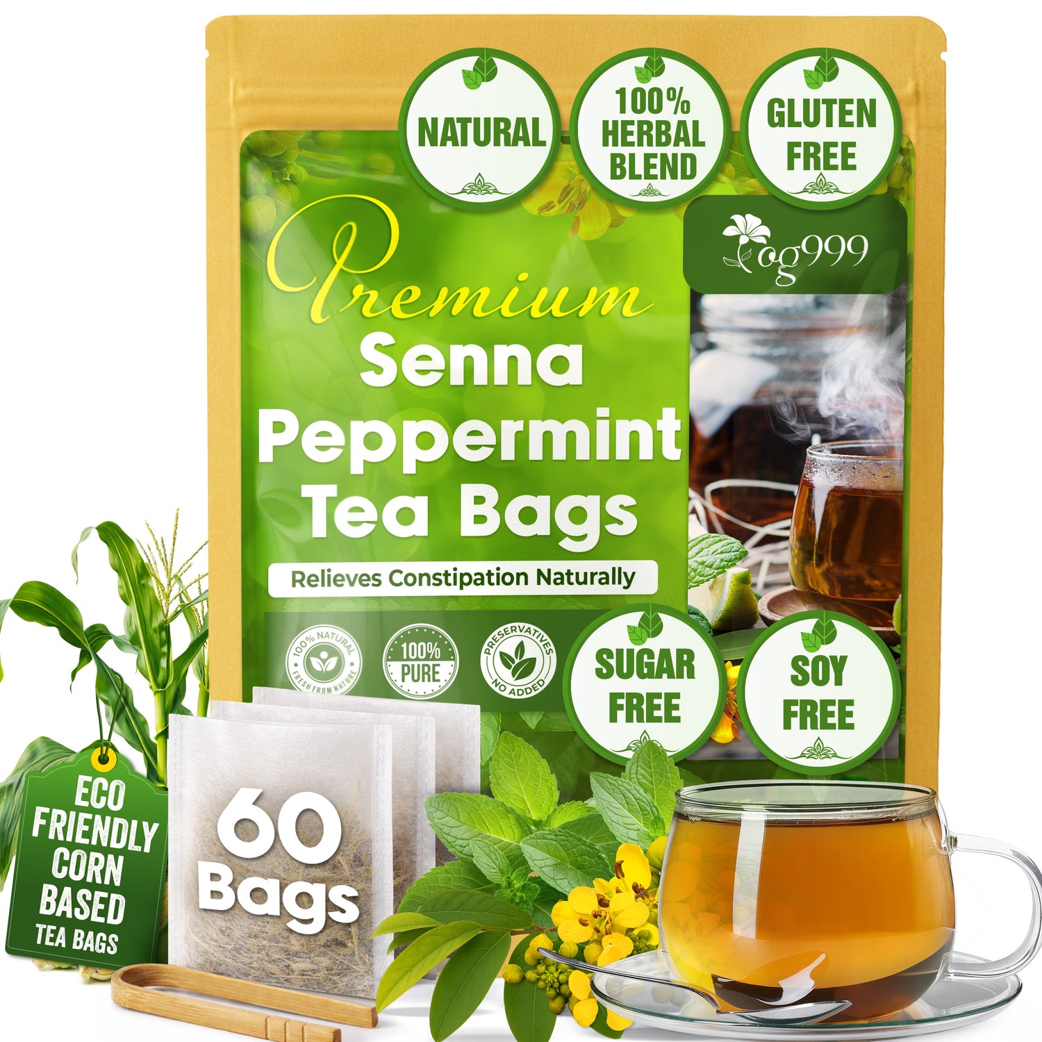 Premium Senna Peppermint Tea Bags. Relieves Constipation Natural Tea by FreshDrinkUS - Natural and Premium Herbal Tea