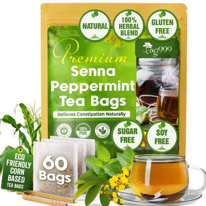 Premium Senna Peppermint Tea Bags. Relieves Constipation Natural Tea by FreshDrinkUS - Natural and Premium Herbal Tea