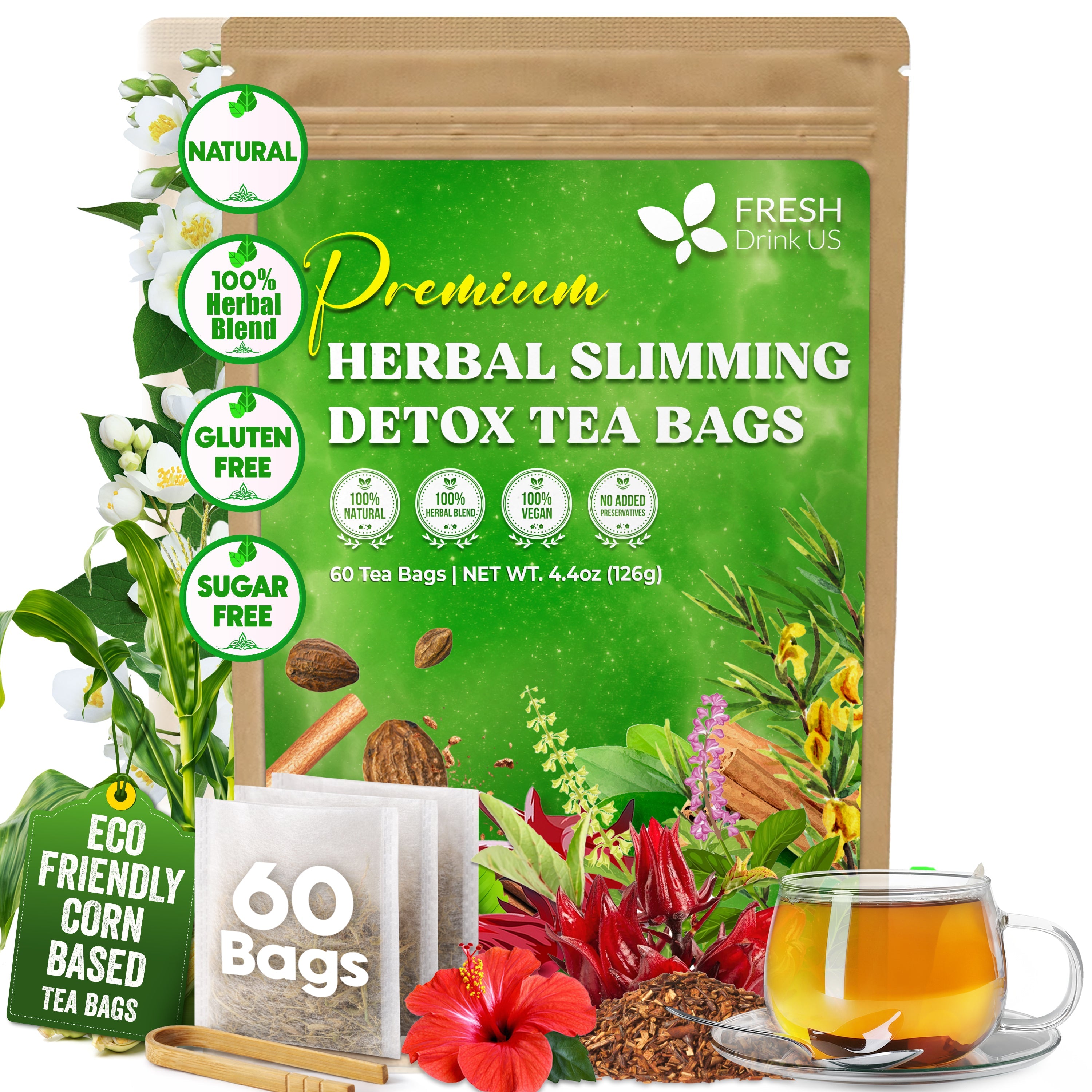 Herbal Slimming Detox Tea | Loose Leaf Blend for Daily Rituals and Clean Living by FreshDrinkUS - Natural and Premium Herbal Tea