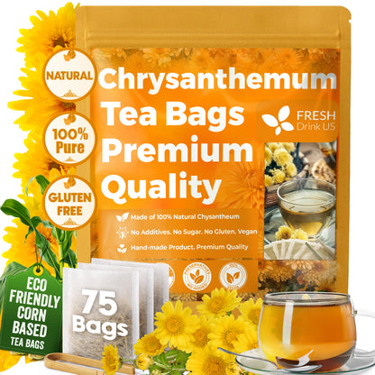 Premium Chrysanthemum Flower Tea Bags. Chrysanthemum Flower Herbal Tea. No Sugar, No Caffeine, No Gluten, Vegan. by FreshDrinkUS - Natural and Premium Herbal Tea