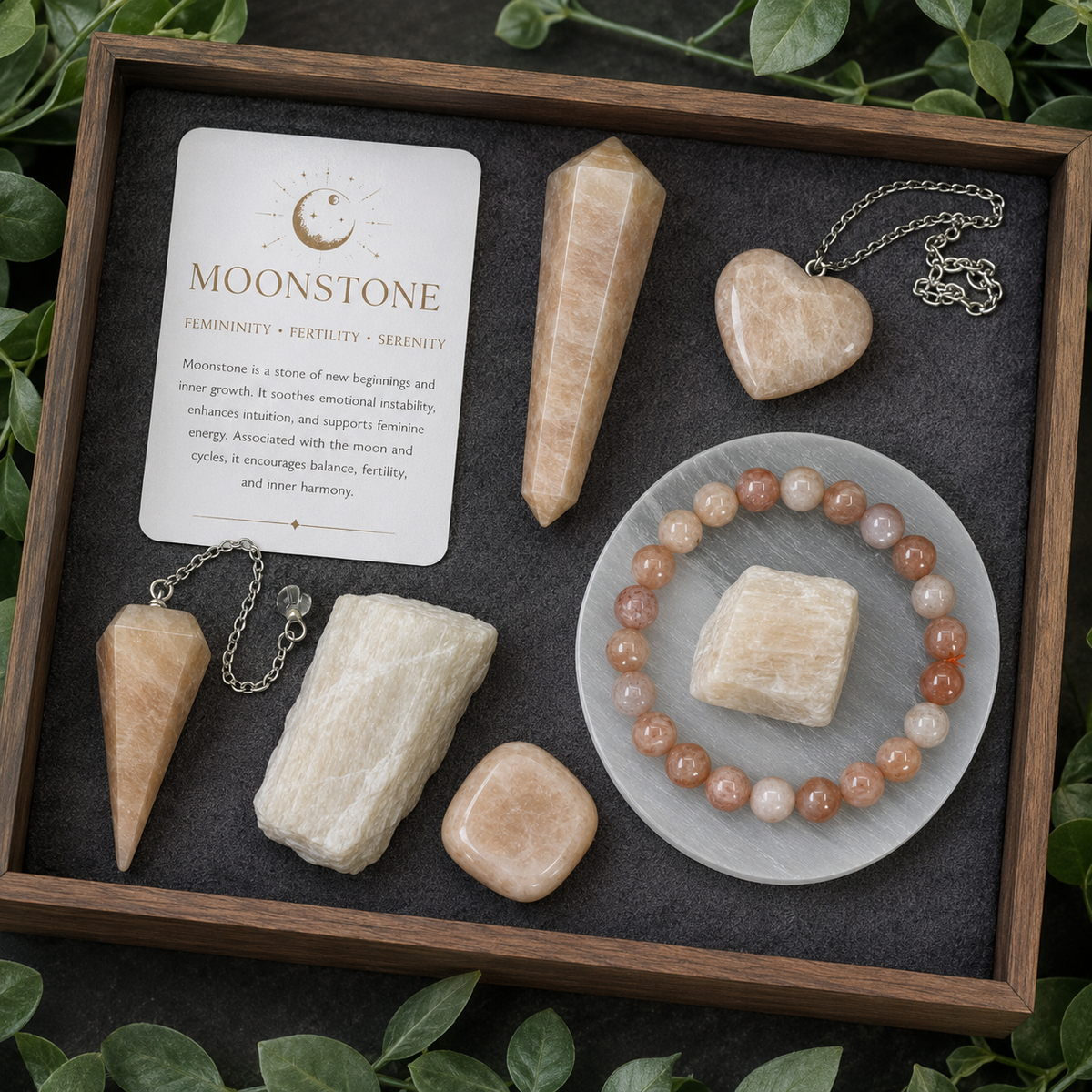 Moonstone Crystal Gift Set For Emotional Support and Protection, Real Polished Gemstones.  DestGlow