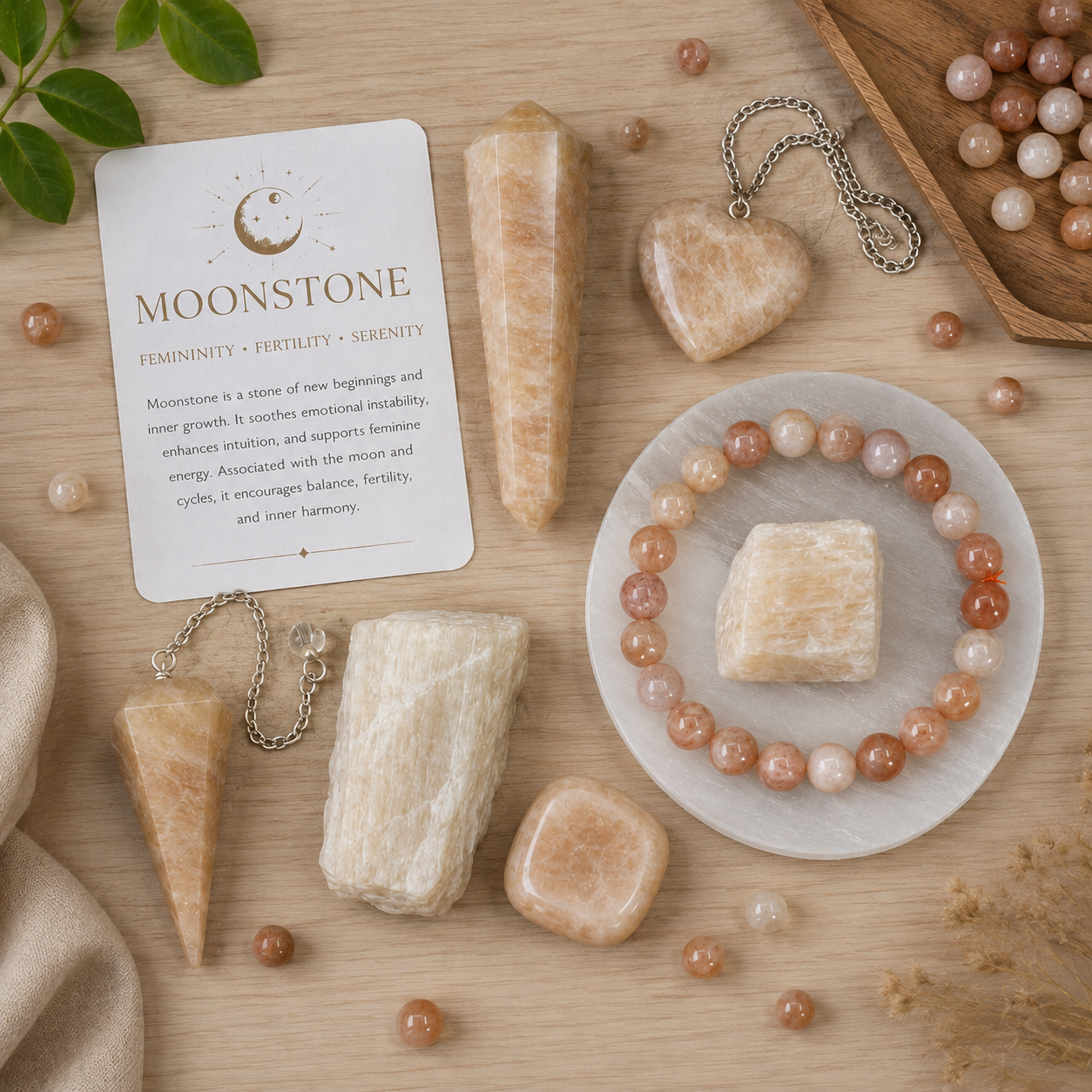 Moonstone Crystal Gift Set For Emotional Support and Protection, Real Polished Gemstones.