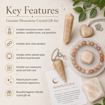 Moonstone Crystal Gift Set For Emotional Support and Protection, Real Polished Gemstones.  DestGlow