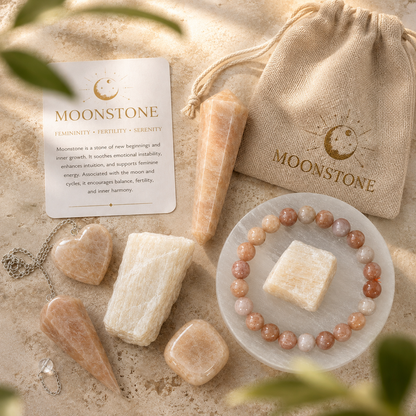Moonstone Crystal Gift Set For Emotional Support and Protection, Real Polished Gemstones.  DestGlow