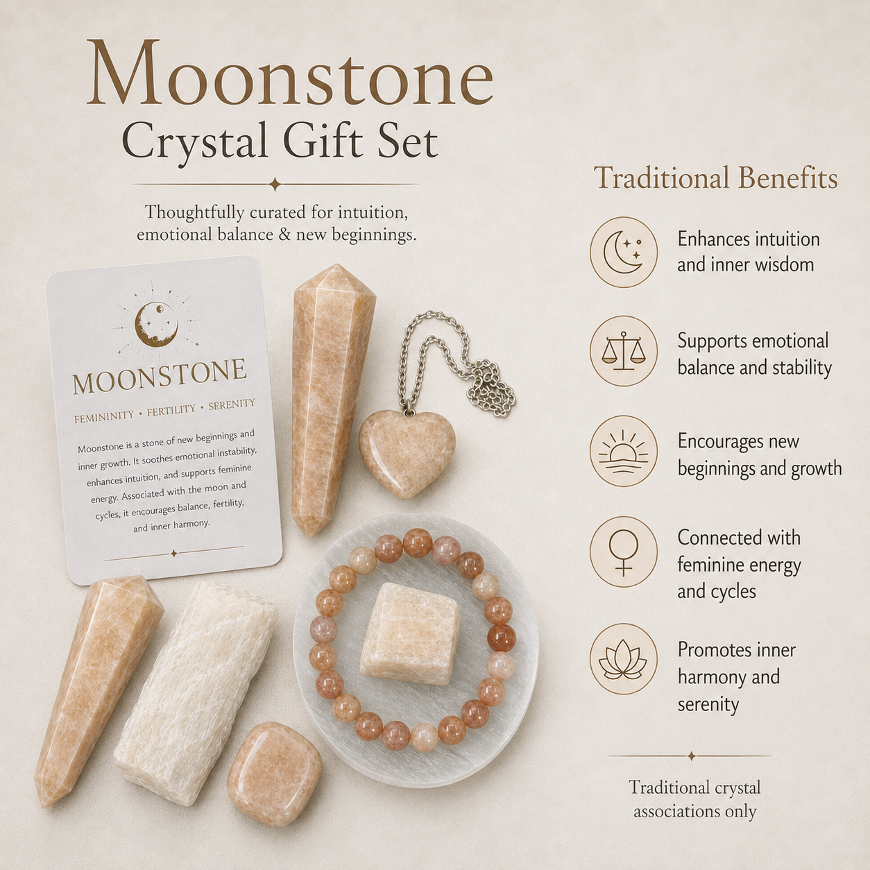 Moonstone Crystal Gift Set For Emotional Support and Protection, Real Polished Gemstones.  DestGlow