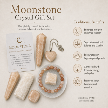 Moonstone Crystal Gift Set For Emotional Support and Protection, Real Polished Gemstones.  DestGlow
