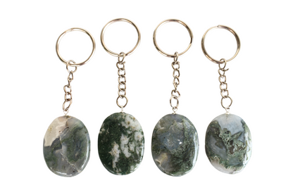 Moss Agate Key Chain, Gemstone Keychain Crystal Key Ring (Trust and Self-Discipline)  DestGlow