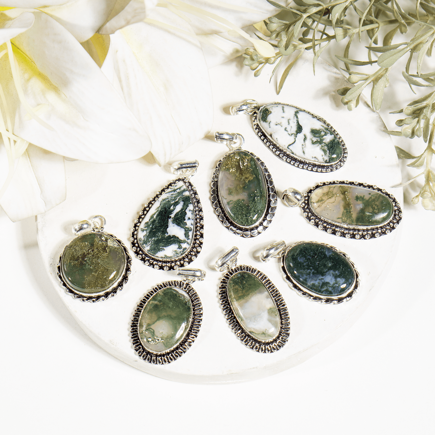 Moss Agate Pendants – Natural Crystal Pendants Healing Cabochon Pendants  DestGlow