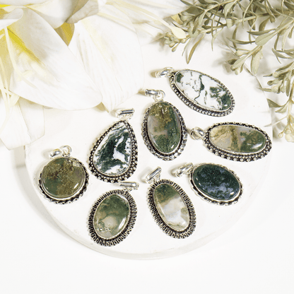Moss Agate Pendants – Natural Crystal Pendants Healing Cabochon Pendants  DestGlow