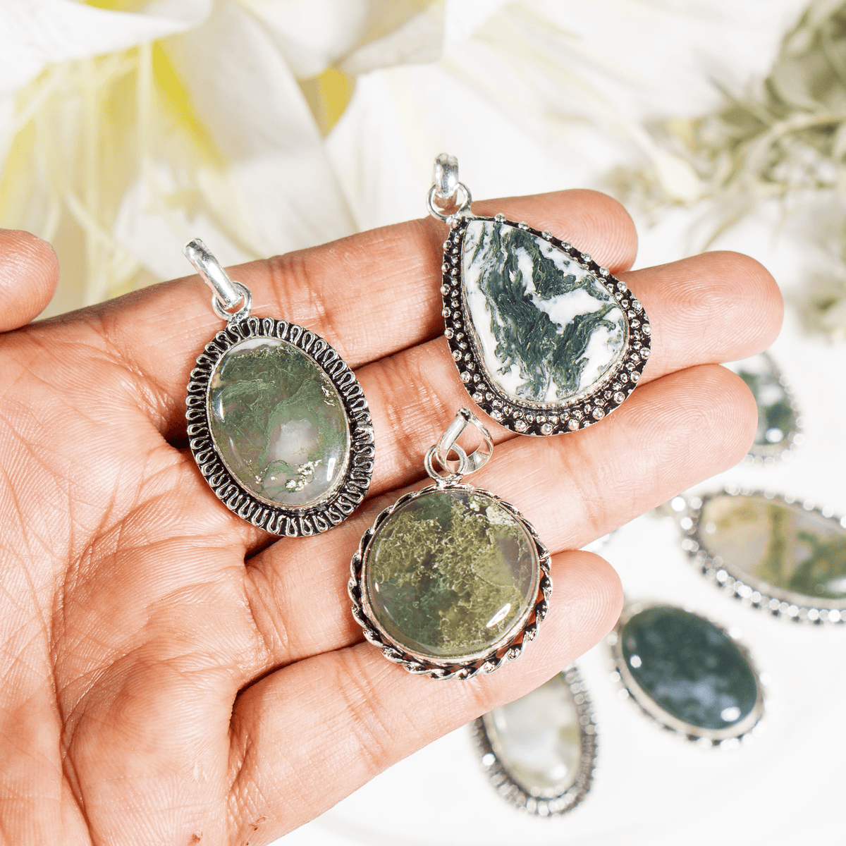 Moss Agate Pendants – Natural Crystal Pendants Healing Cabochon Pendants  DestGlow