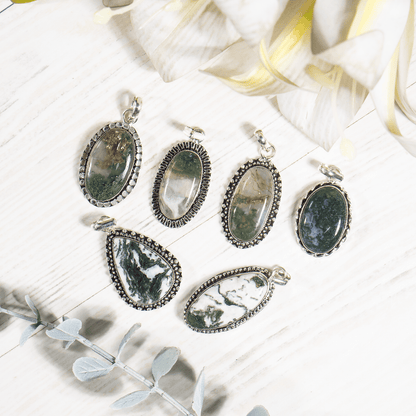 Moss Agate Pendants – Natural Crystal Pendants Healing Cabochon Pendants  DestGlow