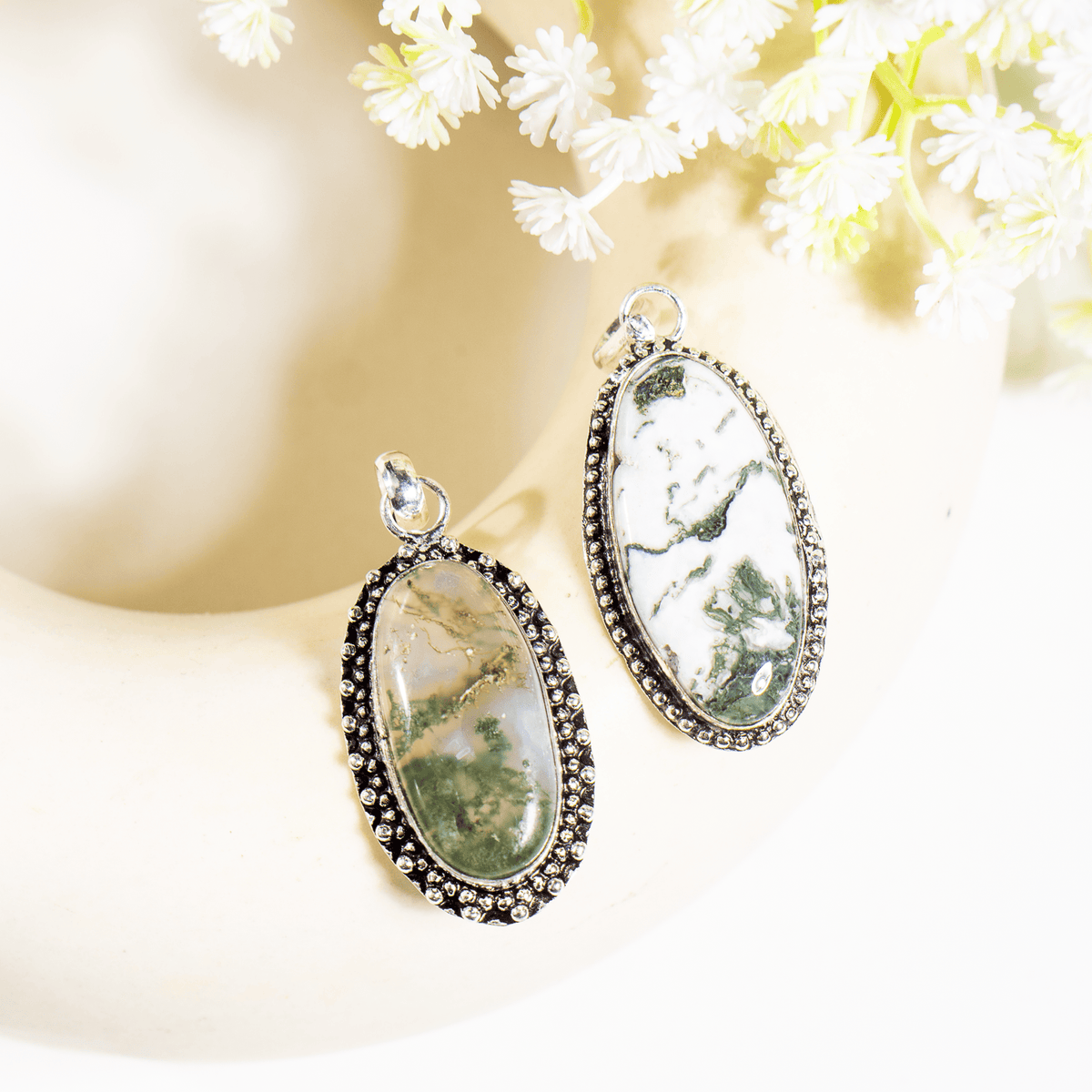 Moss Agate Pendants – Natural Crystal Pendants Healing Cabochon Pendants  DestGlow