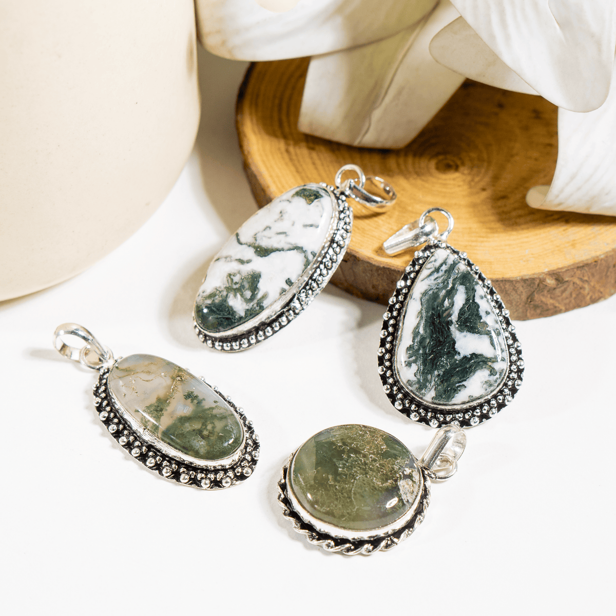 Moss Agate Pendants – Natural Crystal Pendants Healing Cabochon Pendants  DestGlow