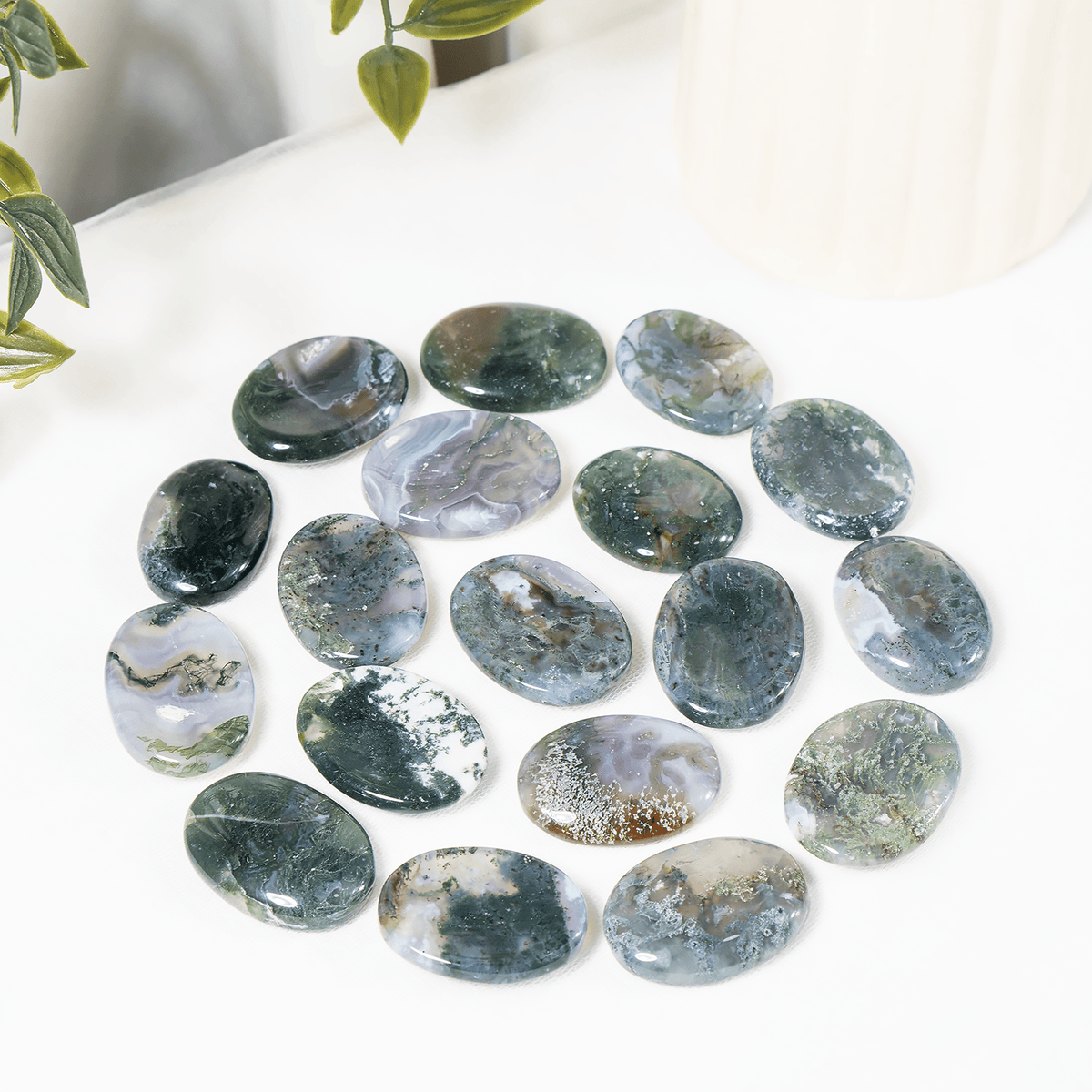 Moss Agate Pocket Stones (Trust and Self-Discipline)  DestGlow