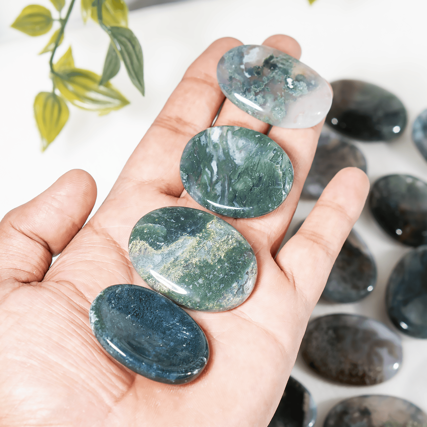 Moss Agate Pocket Stones (Trust and Self-Discipline)  DestGlow