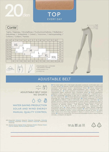 Tights Conte Top 20 Den - Low Waist Adjustable Belt