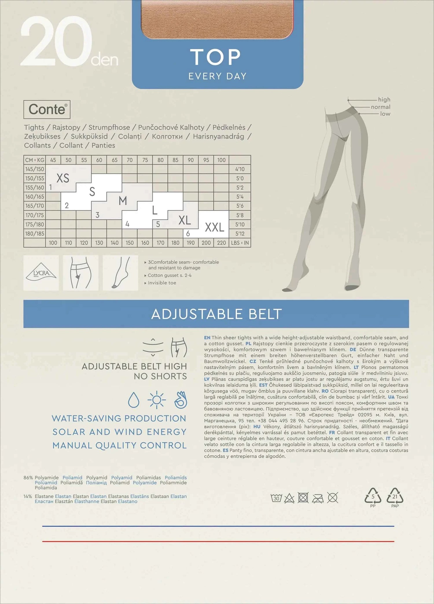 Tights Conte Top 20 Den - Low Waist Adjustable Belt