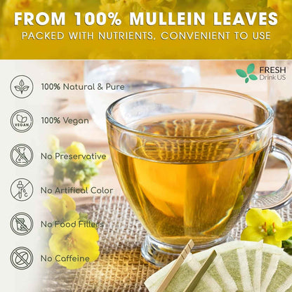 Mullein Leaf Tea Bags, 100% Natural &amp; Pure from Mullein Leaves. Loose Leaf Mullein Herbal Tea. Made with Natural Material Tea Bags. No Sugar, No Caffeine, No Gluten, Vegan.
